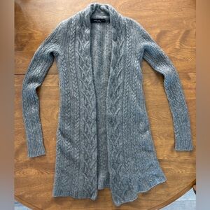Saks Fifth Avenue 100% Cashmere Gray Cable Knit Open Front Cardigan Sweater 0064